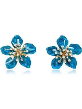 Women's Blue Rhinestone Beauty Cute Flower Statement Dainty Stud Earrings